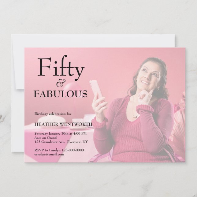 Convites Fifty and Fabulous 50th Birthday Photo Invitation (Frente)