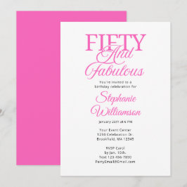 Convites Fifty and Fabulous Black and Pink Script