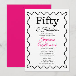 Convites Fifty and Fabulous Black and Pink Script