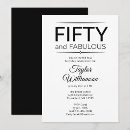 Convites Fifty and Fabulous Black and White Script