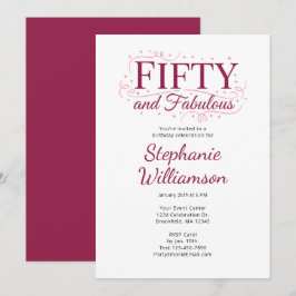 Convites Fifty and Fabulous Black Berry Pink Script