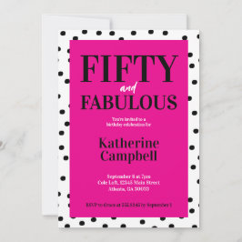 Convites Fifty and Fabulous Black Hot Pink 50th Birthday