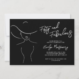 Convites Fifty and Fabulous Black Line Art Birthday Party