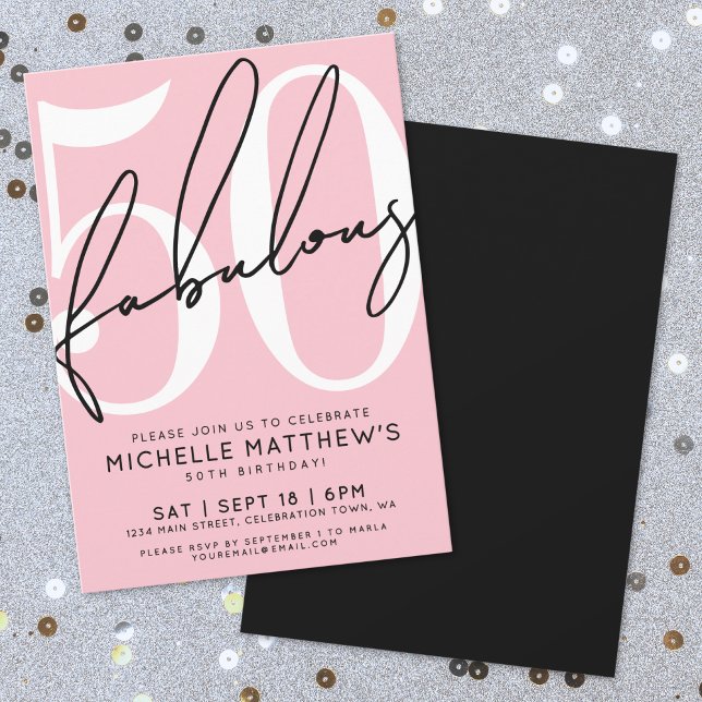 Convites Fifty And Fabulous Blush Pink 50th Birthday (Fifty And Fabulous Blush Pink 50th Birthday Invitation)