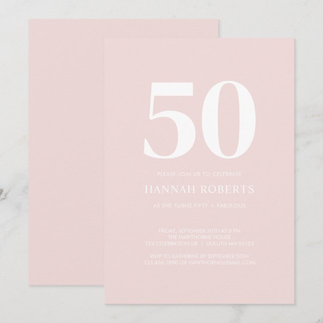 Convites Fifty and Fabulous Blush Pink 50th Birthday Party (Frente/Verso)