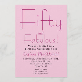 Convites Fifty and Fabulous Blush Pink 50th Birthday Party
