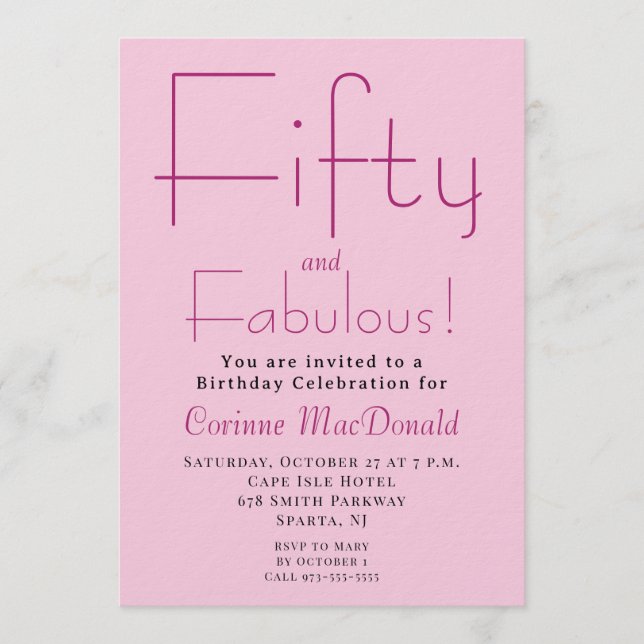 Convites Fifty and Fabulous Blush Pink 50th Birthday Party (Frente)