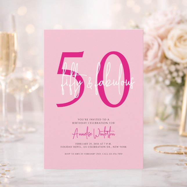 Convites Fifty and Fabulous Blush Pink 50th Birthday Party  (Criador carregado)