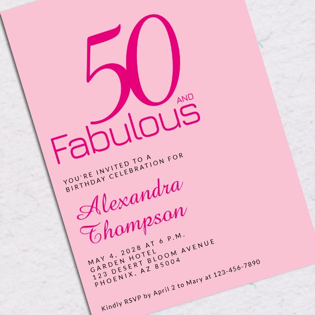 Convites Fifty and Fabulous Blush Pink 50th Birthday Party (Criador carregado)