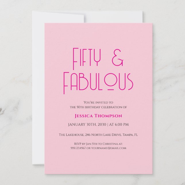 Convites Fifty and Fabulous Blush Pink 50th Birthday Party  (Frente)