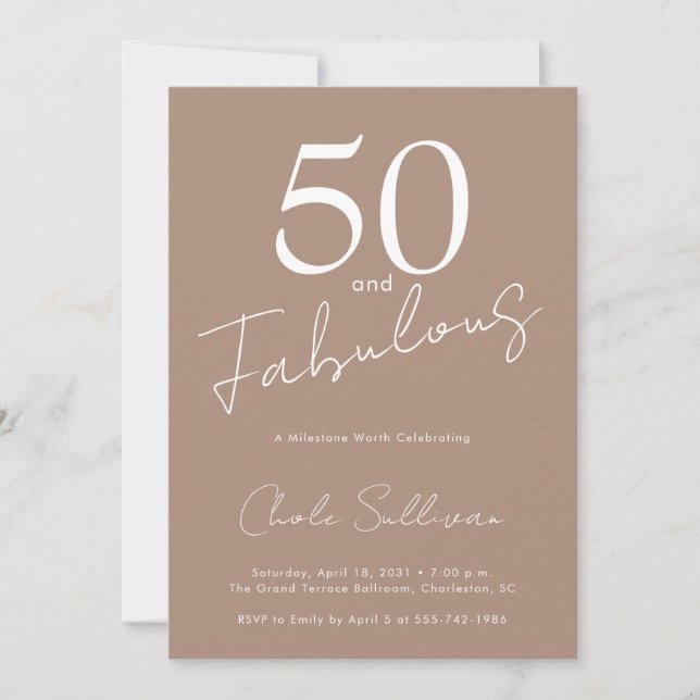 Convites Fifty and Fabulous Brown 50th Birthday Party (Frente)
