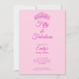 Convites Fifty and Fabulous Crown Pink Birthday