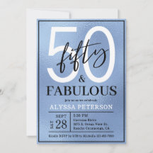 Fifty and Fabulous Dusty Blue Script 50th Birthday