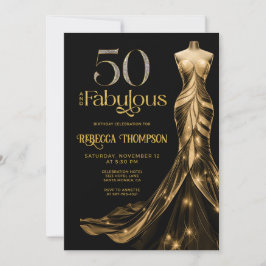 Convites Fifty and Fabulous Gold Dress Black 50th Birthday