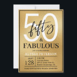 Convites Fifty and Fabulous Gold Script 50th Birthday<br><div class="desc">This 50 & Fabulous gold foil,  black and white 50th birthday party invitation with script text is perfect for your loved one who's turning fifty!  It's fonts are trendy yet classic.</div>