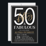 Convites Fifty and Fabulous Gold Script 50th Birthday<br><div class="desc">This 50 & Fabulous black and white and goldk 50th birthday party invitation with script text is perfect for your loved one who's turning fifty!  It's fonts are trendy yet classic.</div>