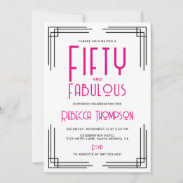 Convites Fifty and Fabulous Hot Pink Art Deco 50th Birthday