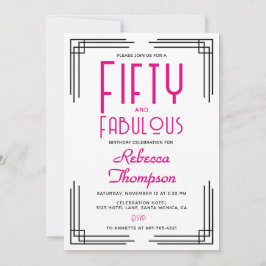 Convites Fifty and Fabulous Hot Pink Art Deco 50th Birthday