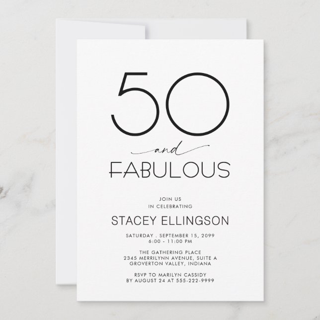 Convites Fifty and Fabulous Minimal 50th Birthday Party (Frente)