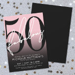Convites Fifty And Fabulous Modern 50th Birthday Party<br><div class="desc">Celebrate in style with this modern blush pink Fabulous Birthday Party Invitation, perfect for a “Fifty and Fabulous” theme or any fabulous milestone. The design features a large “Fabulous” across most of the card, with a white handwritten script-style white overlay for a bold, contemporary look. The party details sit neatly...</div>