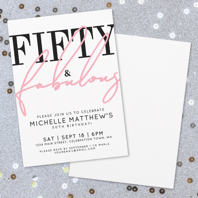 Convites Fifty And Fabulous Modern 50th Birthday Party (Fifty And Fabulous Modern 50th Birthday Party Invitation)