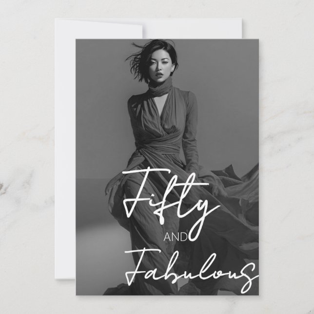 Convites Fifty and Fabulous Photo Black 50th Birthday (Frente)