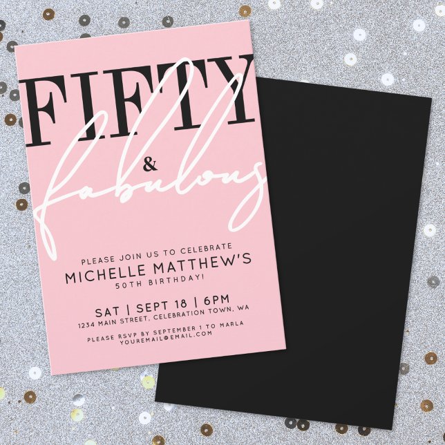 Convites Fifty And Fabulous Pink 50th Birthday Party (Fifty And Fabulous Pink 50th Birthday Party Invitation)