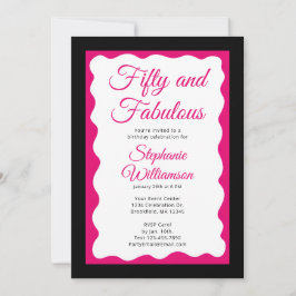 Convites Fifty and Fabulous Pink and Black Script