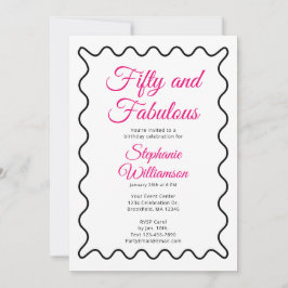 Convites Fifty and Fabulous Pink and Black Script
