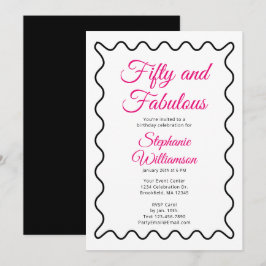 Convites Fifty and Fabulous Pink and Black Script