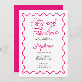 Convites Fifty and Fabulous Pink Script