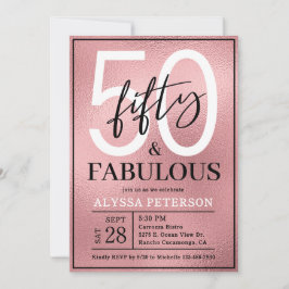 Convites Fifty and Fabulous Rose Gold Script 50th Birthday