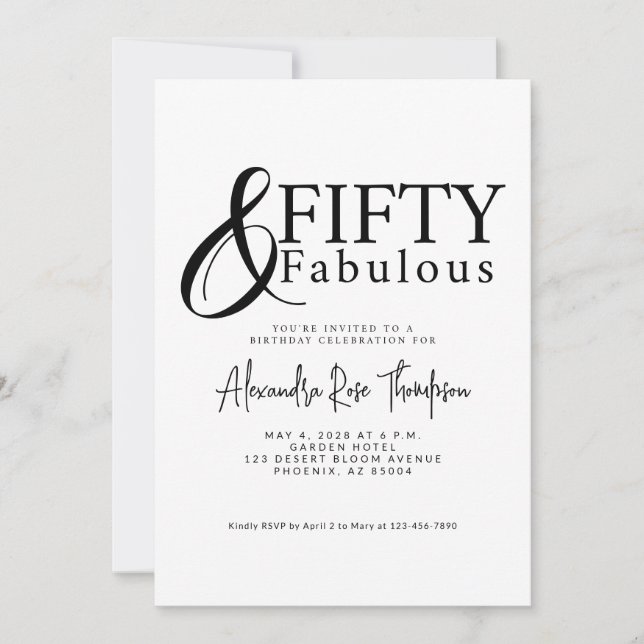Convites Fifty and Fabulous Script 50th Birthday Party (Frente)