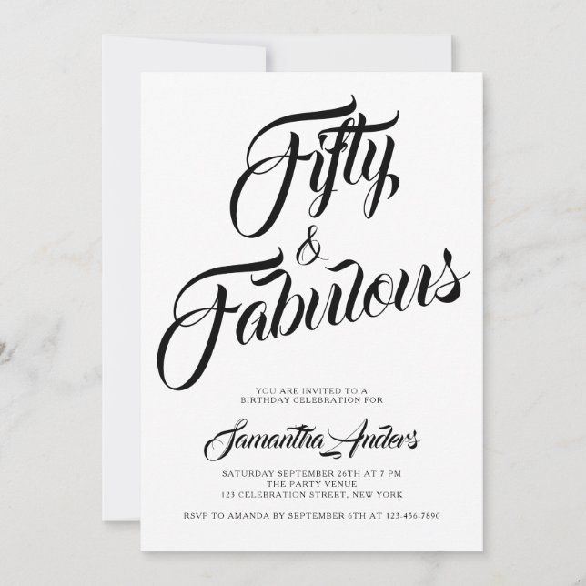 Convites Fifty and Fabulous Script 50th Birthday Party (Frente)