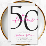 Convites Fifty and Fabulous Script 50th Birthday Party<br><div class="desc">Fifty and Fabulous script,  minimal pink and black modern 50th birthday invitation that you can personalize and send out for your fiftieth birthday party celebration. The words "Fifty and Fabulous" are set using popular script font typography. The text colors can be changed using the edit menu.</div>