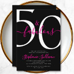 Convites Fifty and Fabulous Script 50th Birthday Party<br><div class="desc">Fifty and Fabulous script,  minimal black,  pink and white modern 50th birthday invitation that you can personalize and send out for your fiftieth birthday party celebration. The words "Fifty and Fabulous" are set using popular script font typography. The text colors can be changed using the edit menu.</div>
