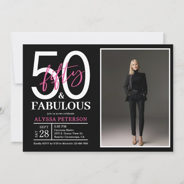 Convites Fifty and Fabulous Script Photo 50th Birthday  (Frente)