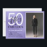 Convites Fifty and Fabulous Script Photo 50th Birthday<br><div class="desc">This 50 & Fabulous purple foil black and white and photo 50th birthday party invitation is perfect for your loved one who's turning fifty!  It's fonts are trendy yet classic.  And your photo makes it unique just like her!</div>