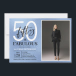 Convites Fifty and Fabulous Script Photo 50th Birthday<br><div class="desc">This 50 & Fabulous dusty blue foil black and white and photo 50th birthday party invitation is perfect for your loved one who's turning fifty!  It's fonts are trendy yet classic.  And your photo makes it unique just like her!</div>