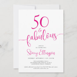 Convites Fifty and Fabulous Script Pink 50th Birthday Party