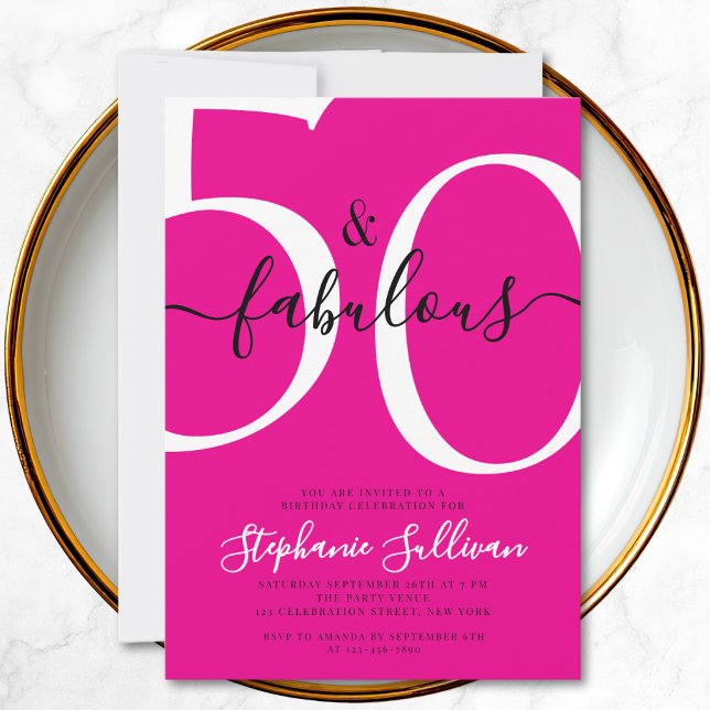 Convites Fifty and Fabulous Script Pink 50th Birthday Party (Criador carregado)
