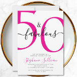 Convites Fifty and Fabulous Script Pink 50th Birthday Party<br><div class="desc">Fifty and Fabulous script,  minimal pink and black modern 50th birthday invitation that you can personalize and send out for your fiftieth birthday party celebration. The words "Fifty and Fabulous" are set using popular script font typography. The text colors can be changed using the edit menu.</div>