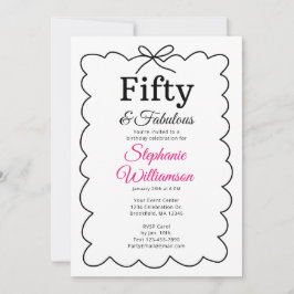 Convites Fifty and Fabulous Whimsical Black and Pink Script