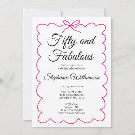 Convites Fifty and Fabulous Whimsical Pink and Black Script