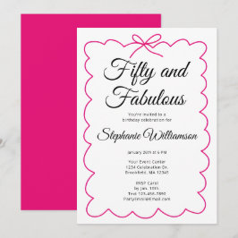 Convites Fifty and Fabulous Whimsical Pink and Black Script