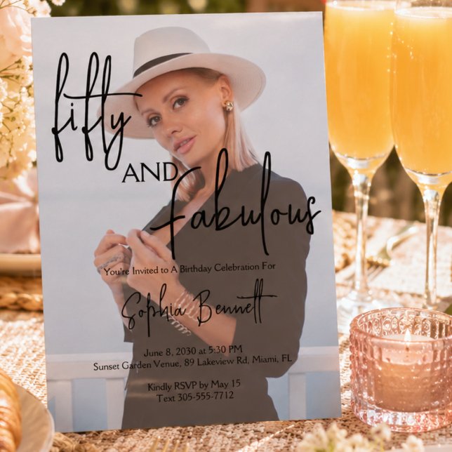 Convites Fifty e Fabuloso Foto 50º Aniversário  (Fifty and Fabulous Photo 50th Birthday Party Invitation)