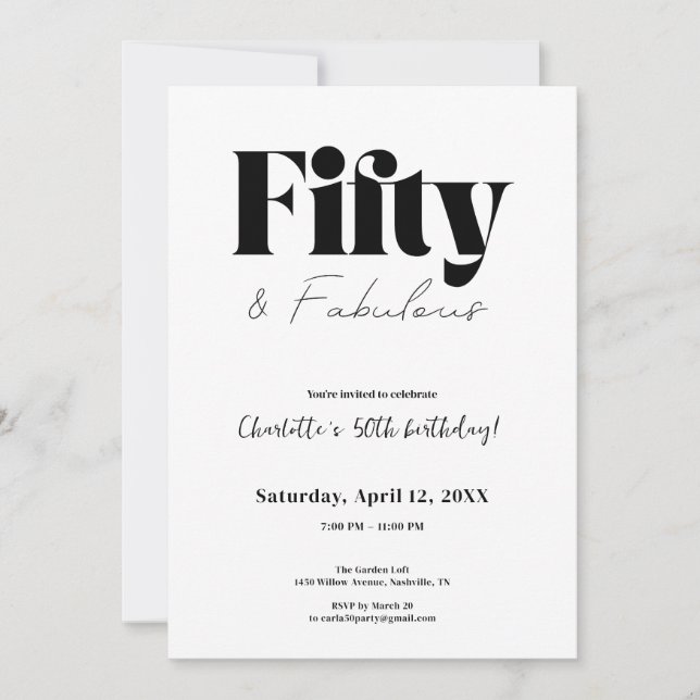 Convites Fifty & Fabulous 50th Birthday Invitation (Frente)