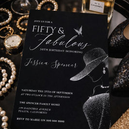 Convites Fifty & Fabulous Black Glam 50th Birthday