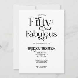 Convites Fifty Fabulous Black White Script 50th Birthday
