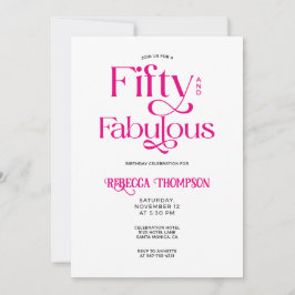Convites Fifty Fabulous Hot Pink Script 50th Birthday